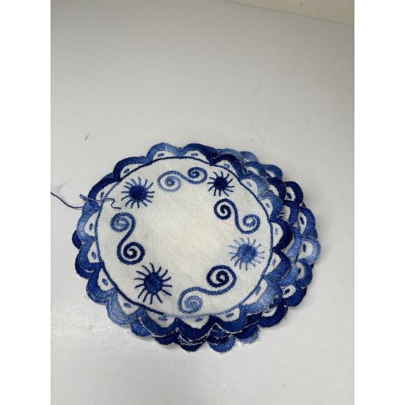 Vintage Needlepoint Drink Cocktail Coasters Set of 6 Handmade Blue Sun Swirl - Picture 3 of 5